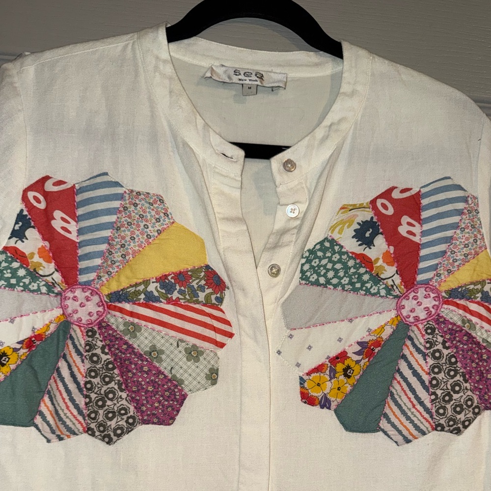 Sea NY Floral multicolor Patchwork Paloma shirt dress medium - Picture 6 of 13